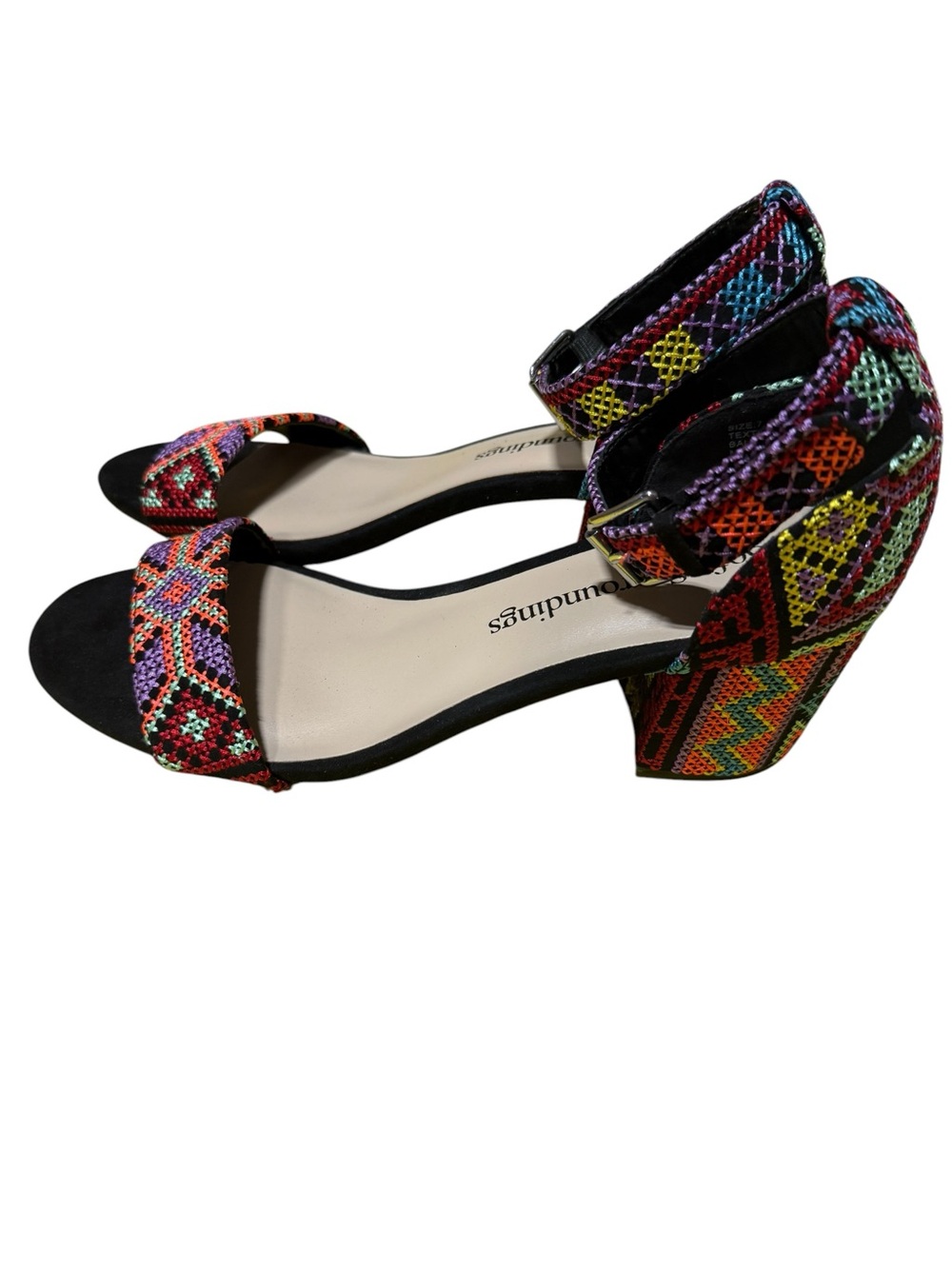 Soft Surroundings Black Multicolor Embroidered Block Heel Sandals